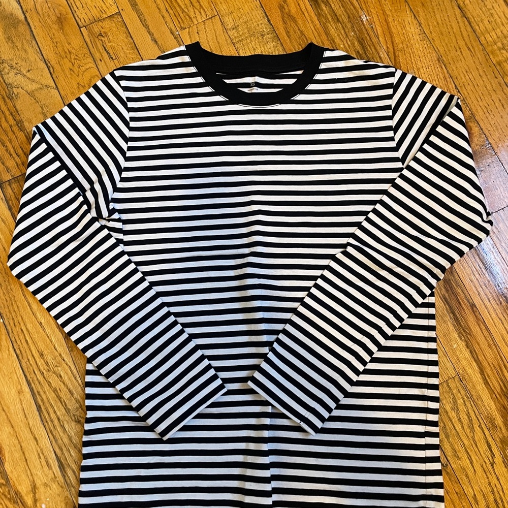 MUJI Black and White Striped Long Sleeve Top